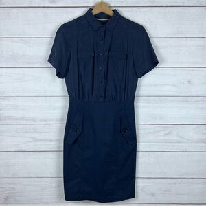 Burberry Brit Shirt Dress Dark Blue Short Sleeve Cotton Size Small